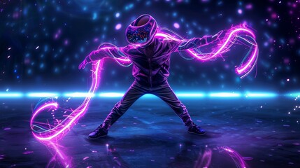 Cyberpunk Neon Lights Futuristic Fashion Model Posing