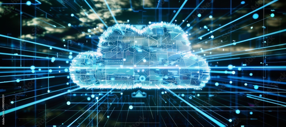 Poster cloud computing technology, data storage, circuit board, data transfer, digital network