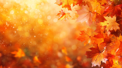 Autumn Landscape background  - Trees And Orange Foliage In Park At Sunset
