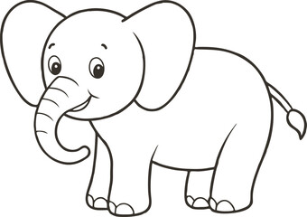 Doodle elephant outline simple cartoon Illustration of a Gray Elephant with Large Ears and a Trunk