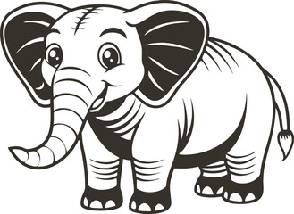 Doodle elephant outline simple cartoon Illustration of a Gray Elephant with Large Ears and a Trunk