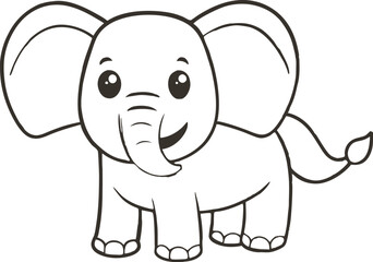 Doodle elephant outline simple cartoon Illustration of a Gray Elephant with Large Ears and a Trunk