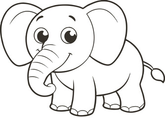 Doodle elephant outline simple cartoon Illustration of a Gray Elephant with Large Ears and a Trunk