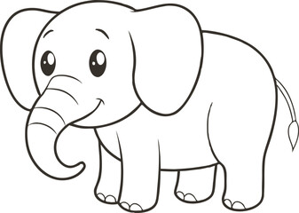 Doodle elephant outline simple cartoon Illustration of a Gray Elephant with Large Ears and a Trunk