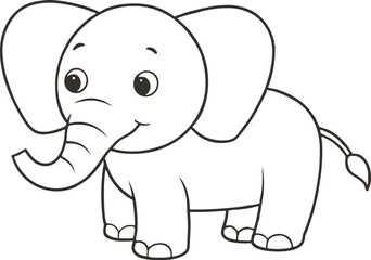 Doodle elephant outline simple cartoon Illustration of a Gray Elephant with Large Ears and a Trunk