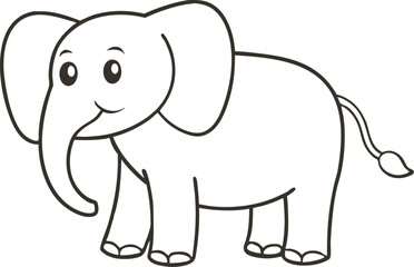 Doodle elephant outline simple cartoon Illustration of a Gray Elephant with Large Ears and a Trunk