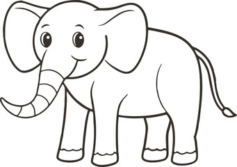 Doodle elephant outline simple cartoon Illustration of a Gray Elephant with Large Ears and a Trunk