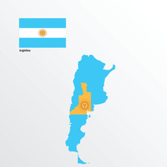 An illustration of the Argentina map features the country’s outline filled with its national flag—light blue and white horizontal stripes with the "Sun of May" in the center.