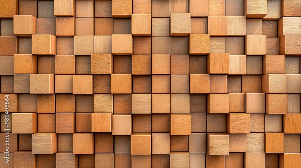 Poster an abstract pattern of wooden blocks creates a textured wall backdrop.