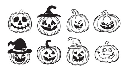 Set of halloween pumpkins. Halloween pumpkin sketch vector. pumpkins for Halloween on white background