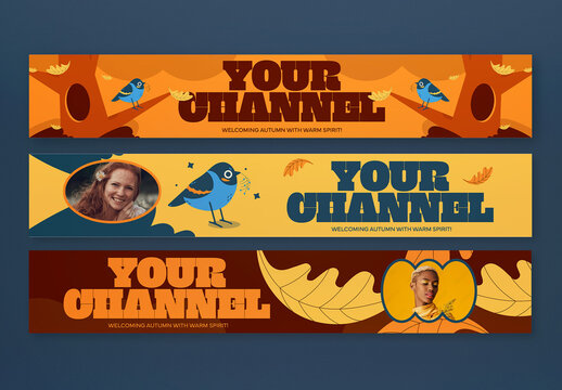 Brown Flat Illustration Autumn Youtube Banner