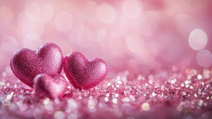 Obraz premium Pink card with hearts and sparkles for Valentine's Day - ai