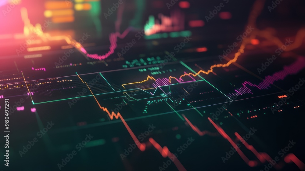 Poster innovative forex chart design blending modern geometric shapes and vibrant color gradients, showcasi