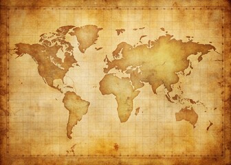 Fototapeta premium Vintage distressed map on faded paper with worn edges and yellowed tones, featuring a blank area for text or annotation, evoking a sense of adventure and nostalgia.