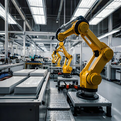 automation semiconductor manufacturing with robotic arms in factory generated by AI