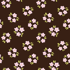 Minimalistic pattern with hand drawn flowers. Vector illustration. Endless pattern.