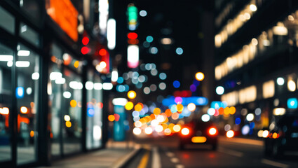 Abstract bokeh night in city background, cityscape at twilight time blurred photo