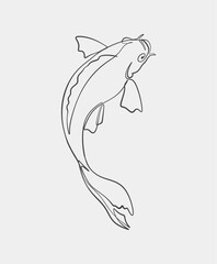 Obraz premium A simple, elegant line drawing of a koi fish, featuring minimalistic design elements and fluid curves on a white background.
