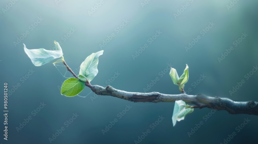 Aufkleber close up of a branch with paper growing out of it instead of leaves