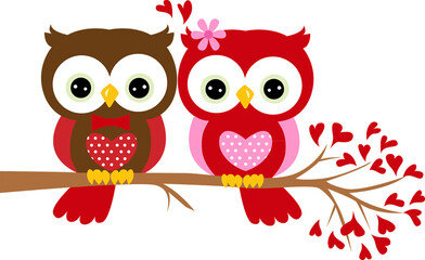 cute two owls on branch clipart png