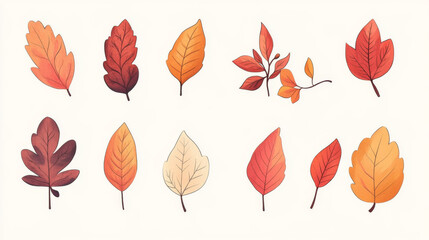 Fototapeta premium A collection of cute, hand-drawn autumn leaves. Perfect for adding a touch of fall to your designs.