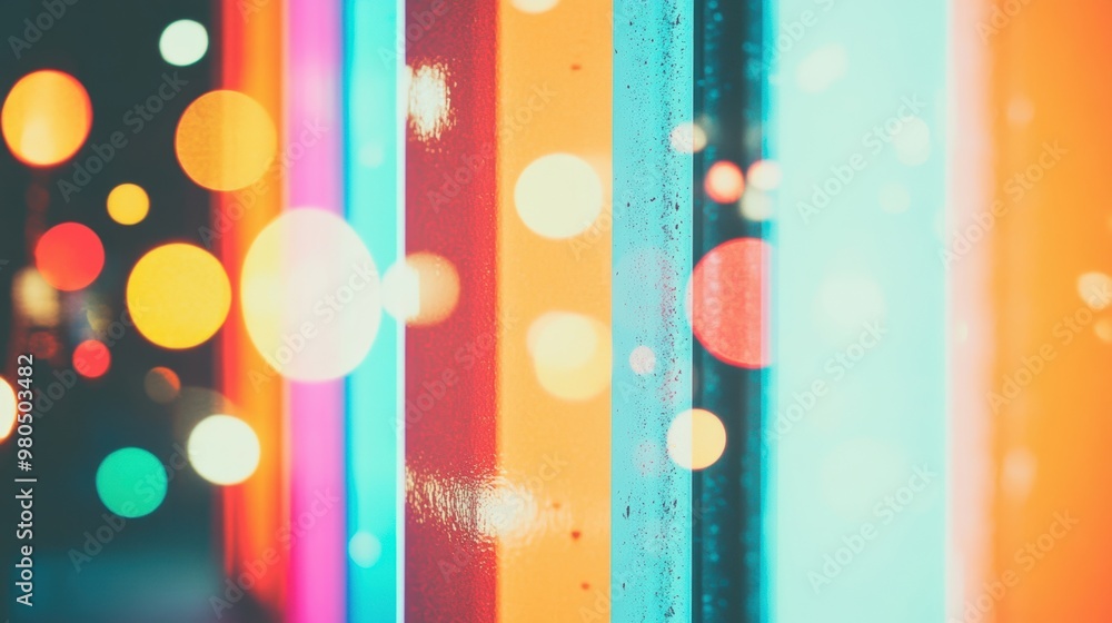 Poster bright, multicolored bokeh lights blend with a neon frame, creating an enchanting ambiance ideal for