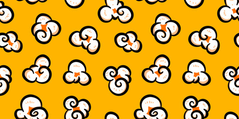 Fototapeta premium Popcorn pattern for packaging snacks. Popcorn fluffy flakes pattern. Popcorn Background pattern. doodle popcorn. popcorn seamless pattern background. 