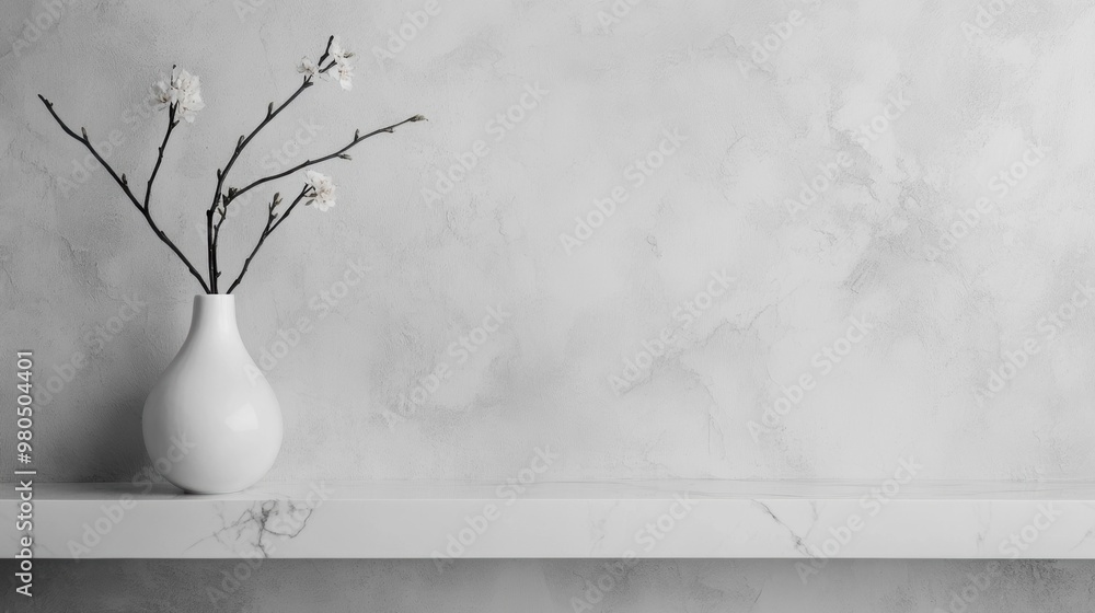 Aufkleber a minimal white shelf displays a delicate vase holding slender branches, creating a tranquil focal p