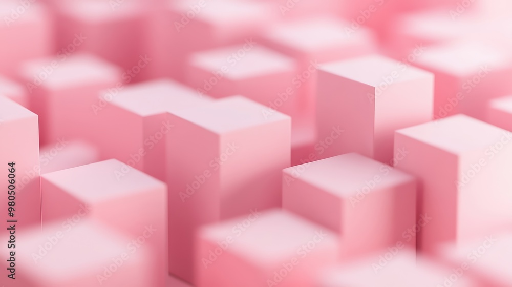 Aufkleber soft pink geometric cubes in various sizes blend into a peaceful arrangement, creating an inviting a