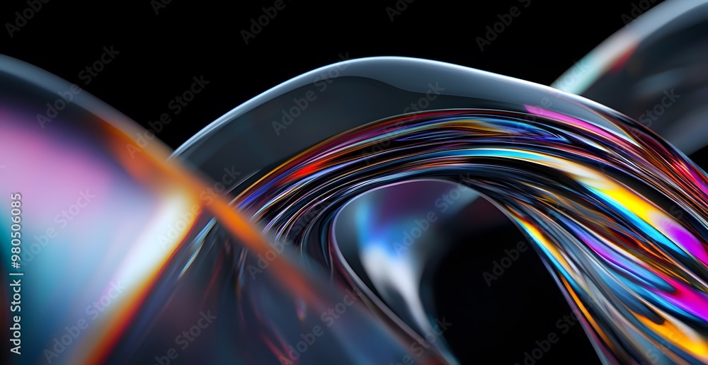 Aufkleber a close-up of the curved edges of an object, rendered iridescent colors against a black background. 