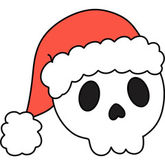 Groovy retro christmas skeleton with santa hat clipart, Trendy hippie winter xmas halloween cartoon doodle drawing art illustration