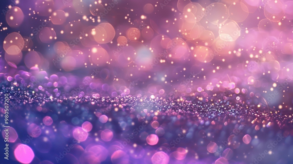Poster soft purple bokeh lights dance and shimmer on a sparkling glitter surface, creating an enchanting ni