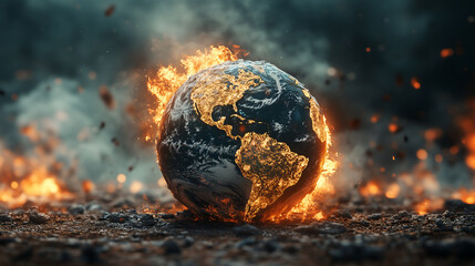 Global warming burning fire in the world.