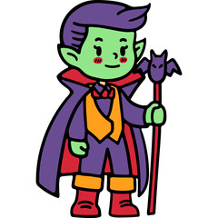 cute dracula boy halloween costume illustration for card website, application, printing, document, poster design, etc.