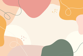 Abstract pastel background with organic shapes and lines. Minimalist design with soft color blobs and doodles.