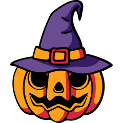 cute halloween pumpkin wearing a witch's hat illustration for card website, application, printing, document, poster design, etc.