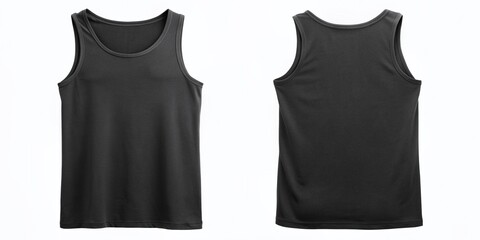 Empty black tank top isolated on white background, front and back views, perfect for clothing designers, online stores, and fashion e-commerce websites.