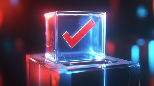 Illustration of a vote symbol represented by a checkmark in a ballot box casting a sense of decision-making and civic responsibility