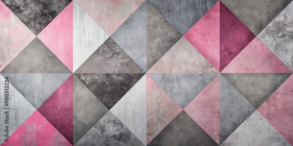 Poster abstract geometric shapes in gradient hues of pink and grey overlay a concrete stone texture, creati
