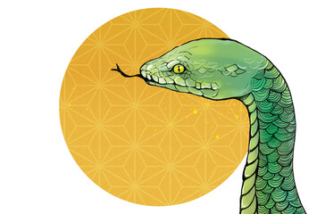 手描きの蛇と金箔のイラスト　2025巳年年賀状素材