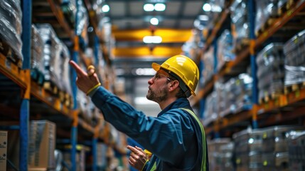 In their highly stocked factory, the warehouse manager is getting the goods ready for shipment.