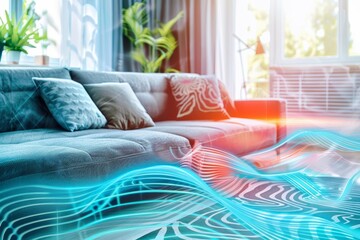 Modern room cooler enhancing comfort and air quality in a contemporary living room, highlighting advanced cooling technology for a fresh and comfortable home environment.