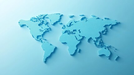 World map in minimalist style on a clean blue background with highlighted country borders and soft shadow effects to add depth © CStock