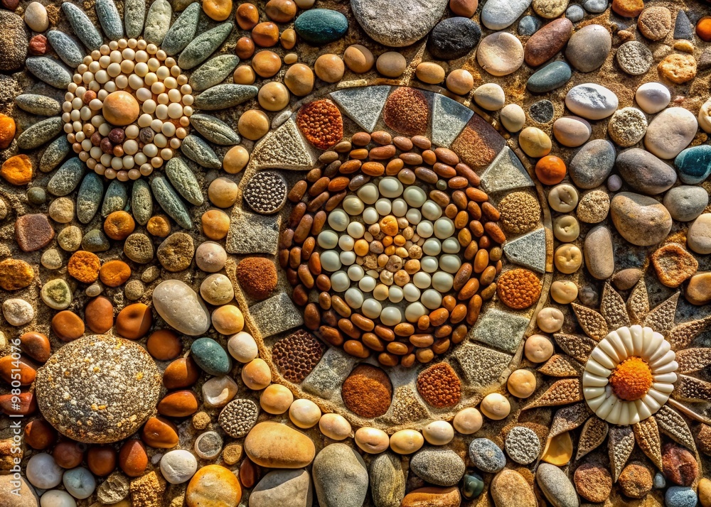 Poster intricately arranged rocks of varying sizes and shapes form a mesmerizing mosaic pattern, showcasing