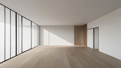 Obraz premium Classical empty room interior 3d render,The rooms have wooden floors and gray walls , window looking out to the nature view.