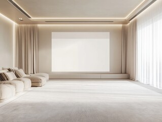 Fototapeta premium white modern home cinema in light colors with a blank screen