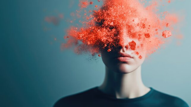 Abstract visualization of trauma exposure in EMDR, desensitization represented by dissolving fragments, resilience growing through light and shadow contrasts