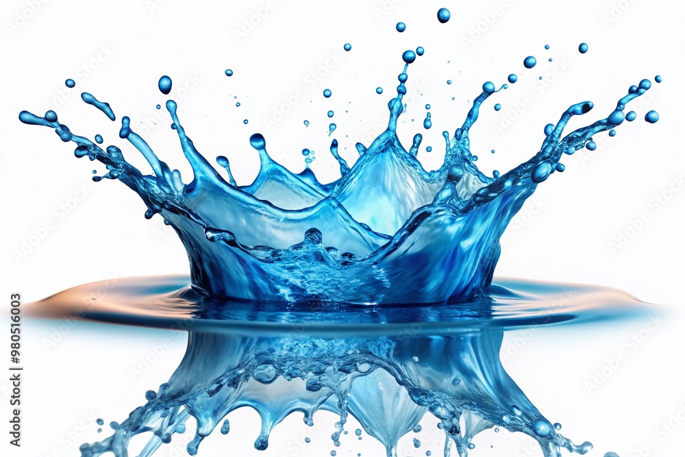 Poster vibrant blue water splash and droplets isolated on a transparent background, creating a refreshing a