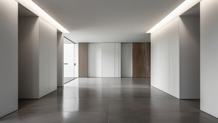 Classical empty room interior 3d render,The rooms have wooden floors and gray walls , window looking out to the nature view.