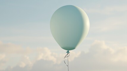 Obraz premium A soft, pale blue balloon floats gently through a warm, sunny outdoor setting, its delicate wisps trailing behind